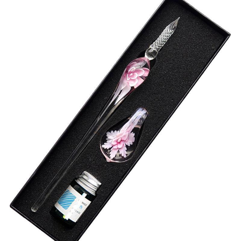 Crystal Flower Glass Dipping Dip Pen Writing Set Gift Pack Fountain Calligraphy - Orange 3