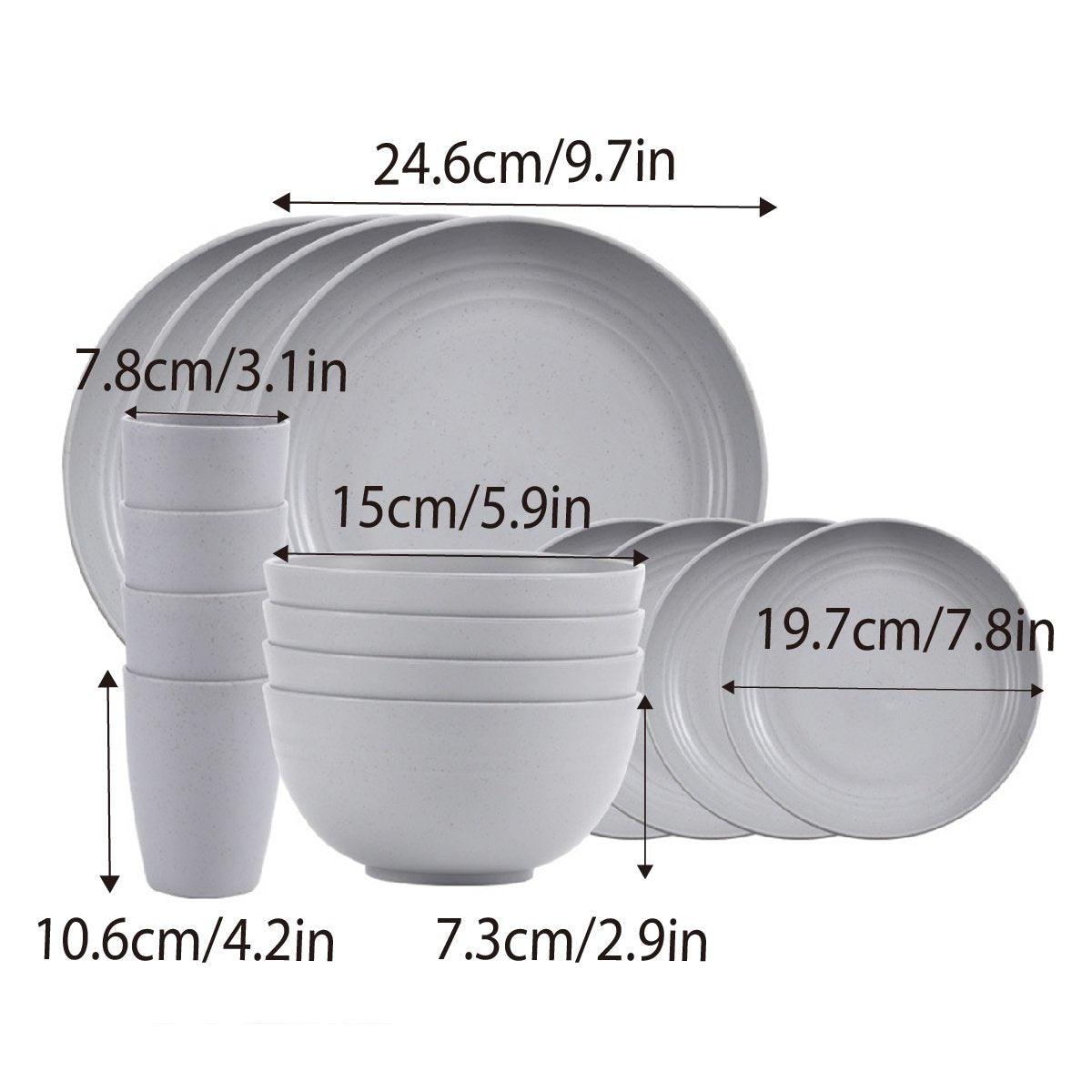 16pcs Wheat Straw Plates Bowls Cups Set Outdoor Tableware Set 3