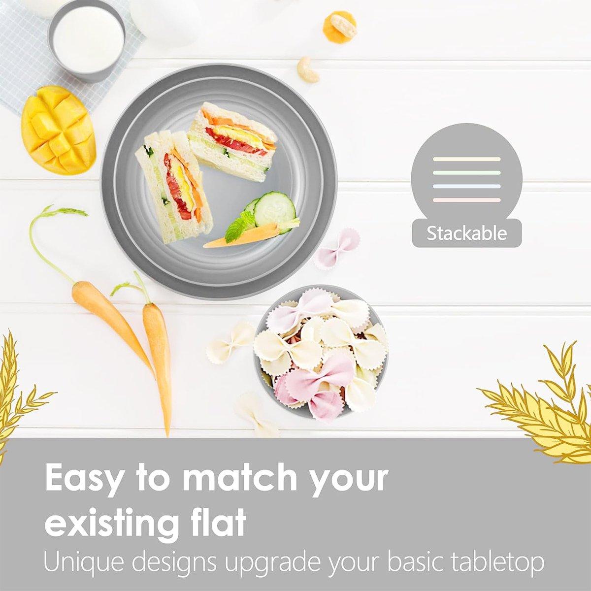 16pcs Wheat Straw Plates Bowls Cups Set Outdoor Tableware Set 5