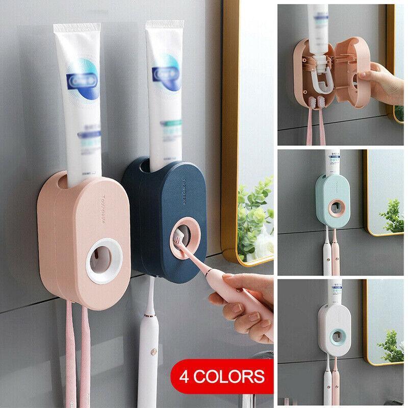 Automatic Toothpaste Dispenser Bathroom Wall-Mounted Rack Toothbrush Holder - Dark Blue 4
