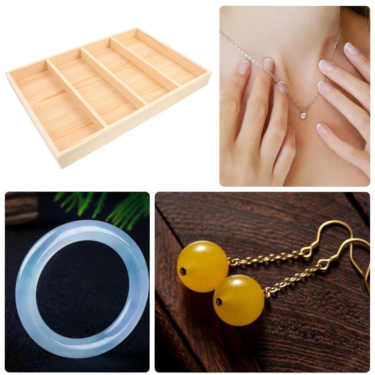 Wooden Jewellery Storage Box Display Tray Organizer for Rings Earrings Necklaces - Four Grids 4