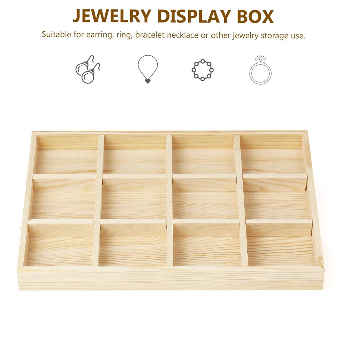 Wooden Jewellery Storage Box Display Tray Organizer for Rings Earrings Necklaces - Four Grids 5