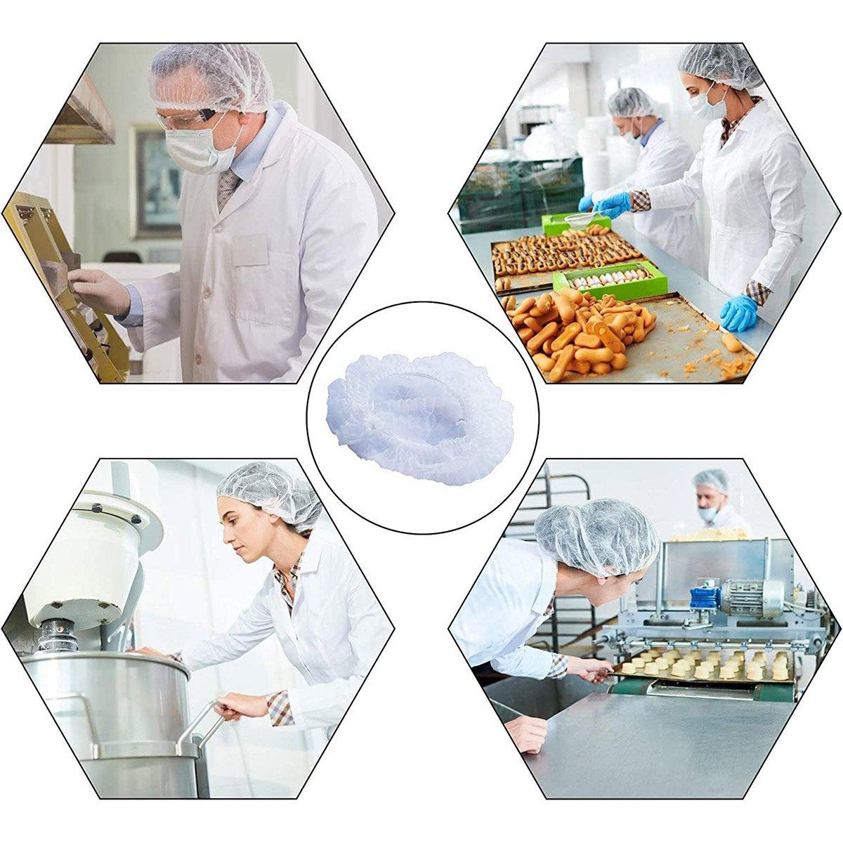 100pcs Disposable Non Woven Hairnet Caps for Food Service Kitchen Work Use 4