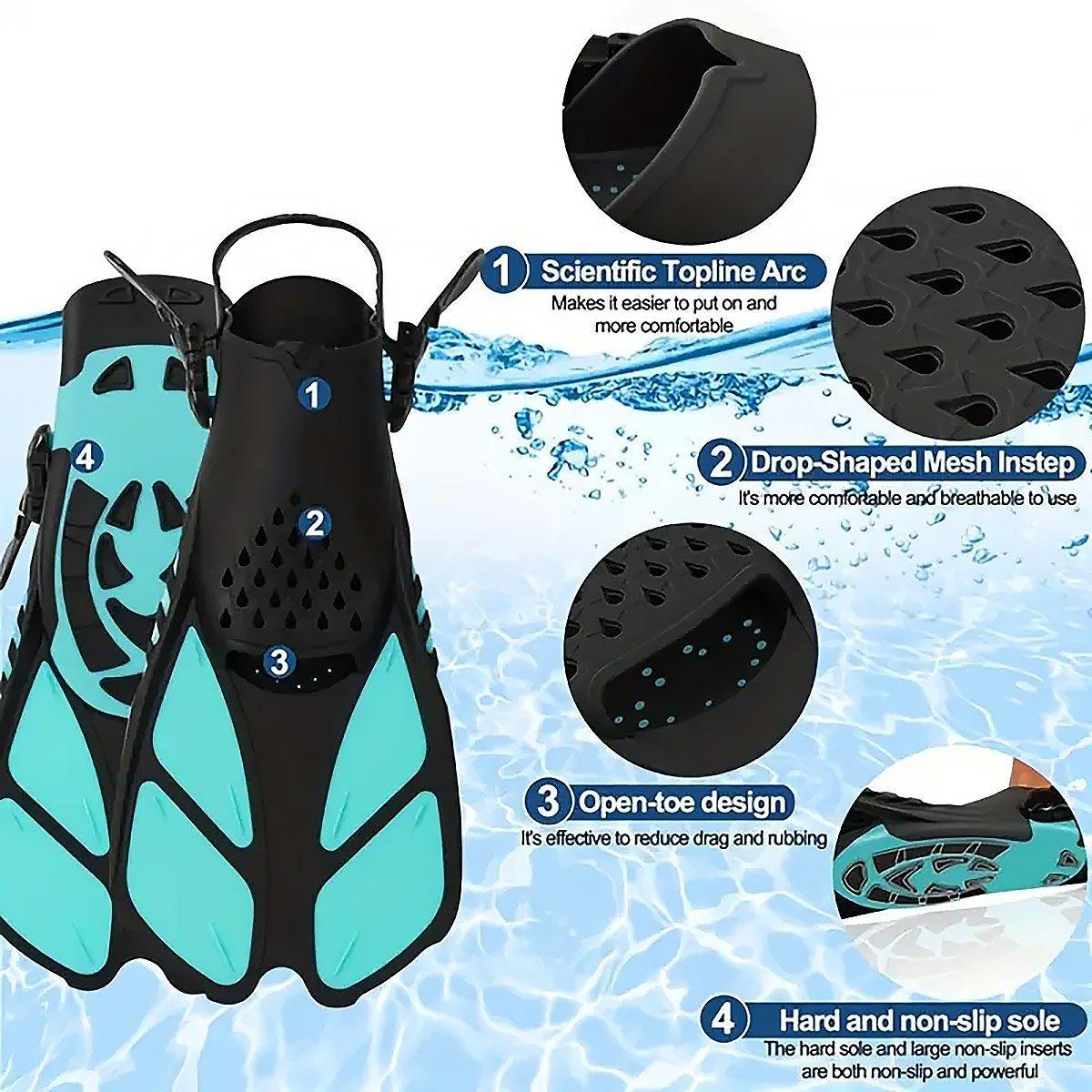 Adjustable Diving Flippers Swim Fins for Snorkeling Freestyle Training Gear - Black-S/M 5