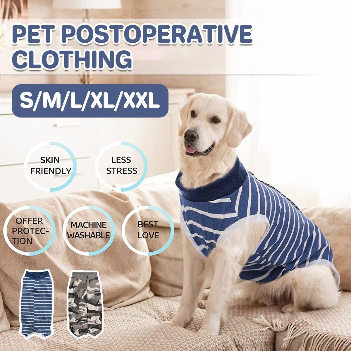 Dog Recovery Suit Anti-Lick Wound Protector Pet Clothing Post-Surgery Belly - Stripes-S