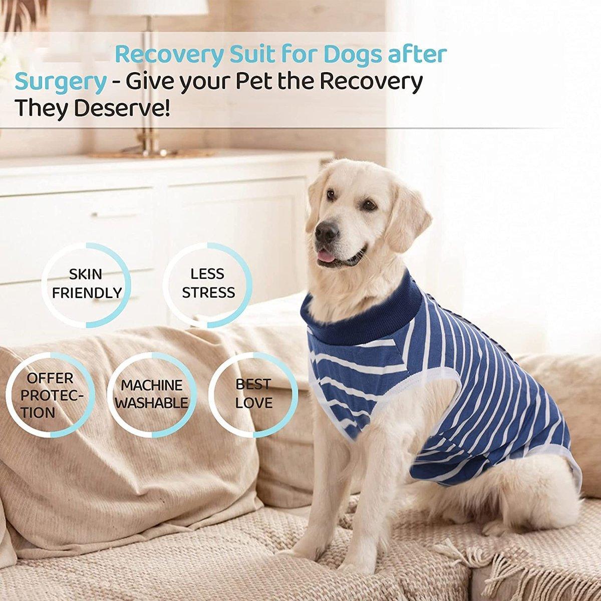 Dog Recovery Suit Anti-Lick Wound Protector Pet Clothing Post-Surgery Belly - Stripes-S 4
