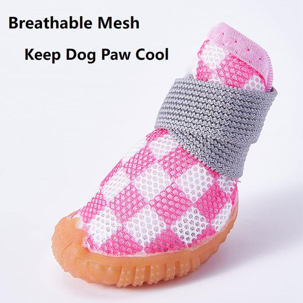 4pcs Breathable Mesh Dog Shoes Small Pets Puppy Paw Protection Summer Boots - Green-1 4