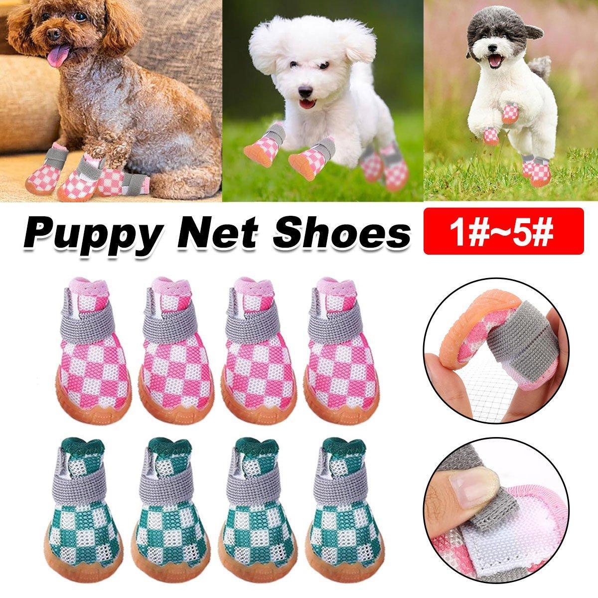 4pcs Breathable Mesh Dog Shoes Small Pets Puppy Paw Protection Summer Boots - Pink-2