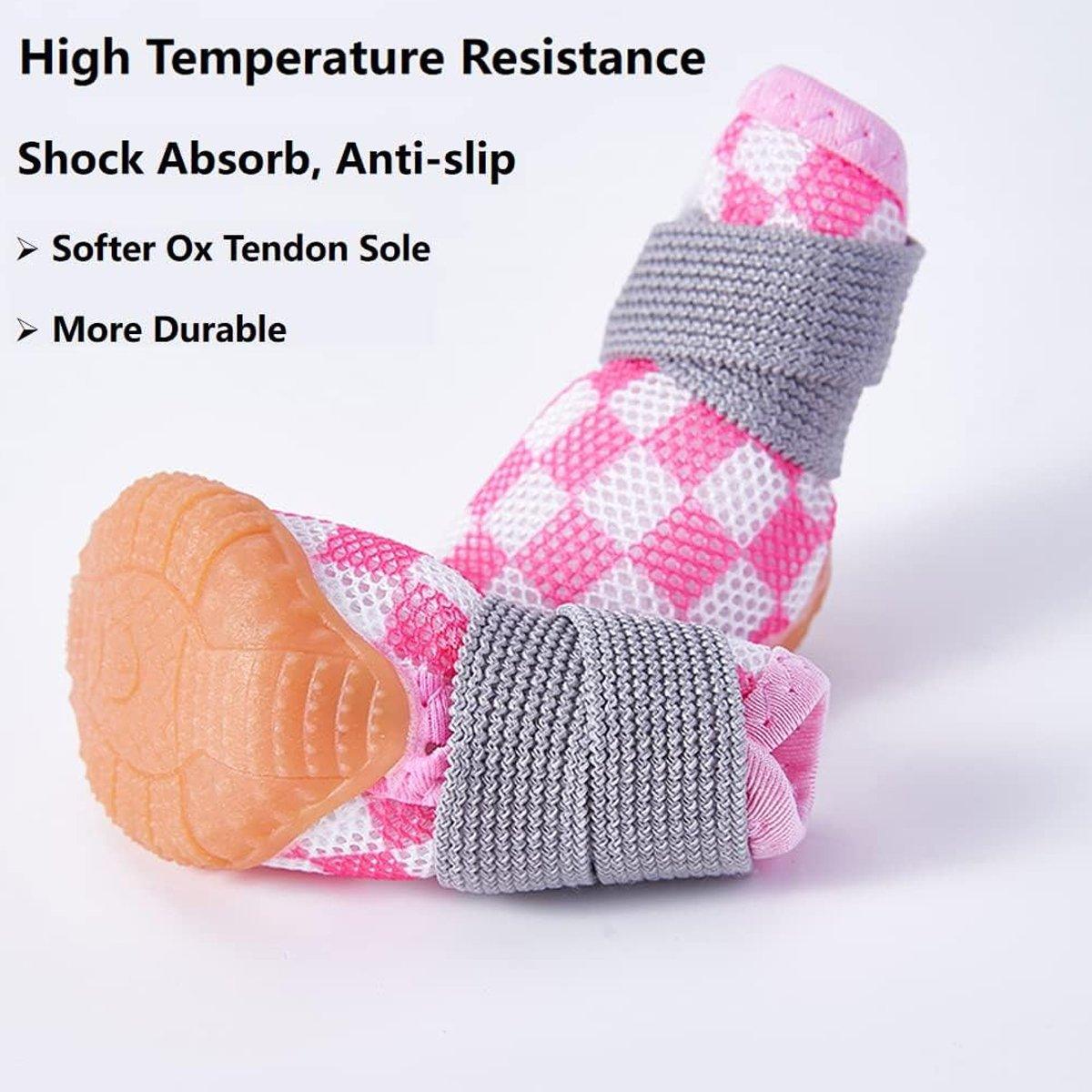 4pcs Breathable Mesh Dog Shoes Small Pets Puppy Paw Protection Summer Boots - Pink-4 5