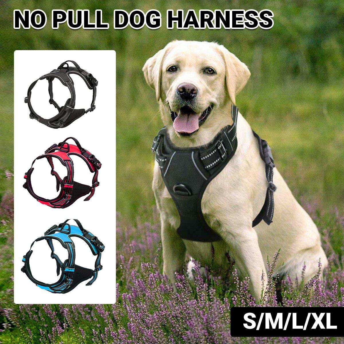 Adjustable No-Pull Dog Harness Vest S-XL Reflective Pet Training Outdoor Handle - Black-S