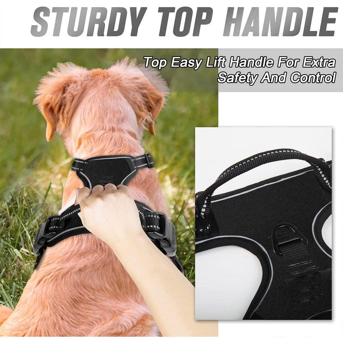 Adjustable No-Pull Dog Harness Vest S-XL Reflective Pet Training Outdoor Handle - Black-S 5