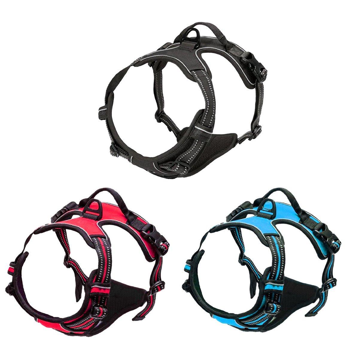 Adjustable No-Pull Dog Harness Vest S-XL Reflective Pet Training Outdoor Handle - Blue-M