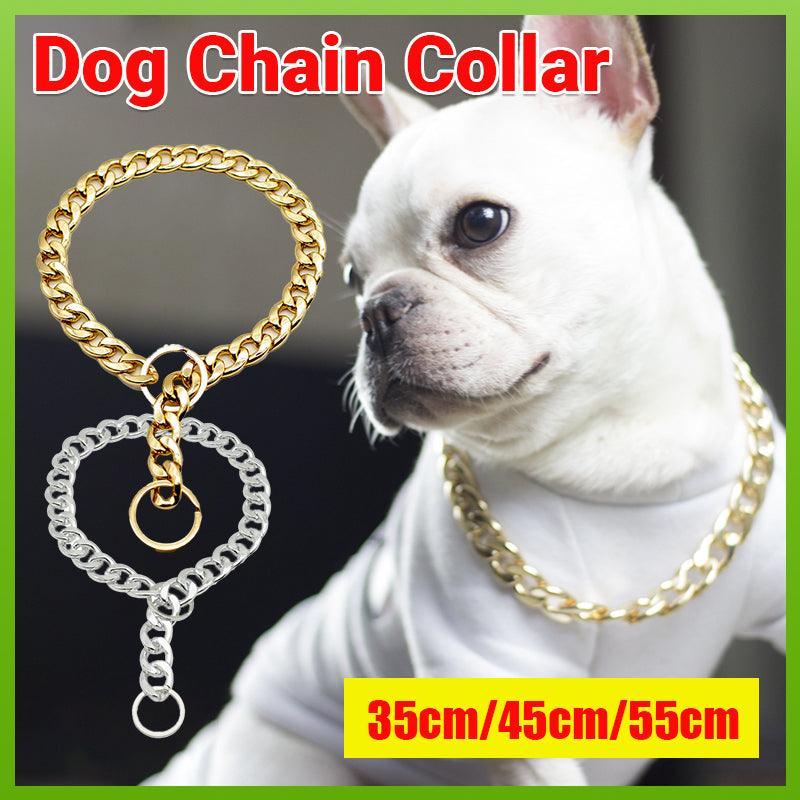 Dog Chain Collar Heavy Duty Choker Double Pet Slip Check Twist Link Chrome Chain Silver - 45CM