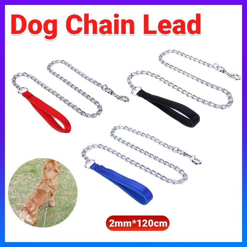 120Cm Pet Dog Puppy Padded Handle Metal Chain Dog Leash - Red