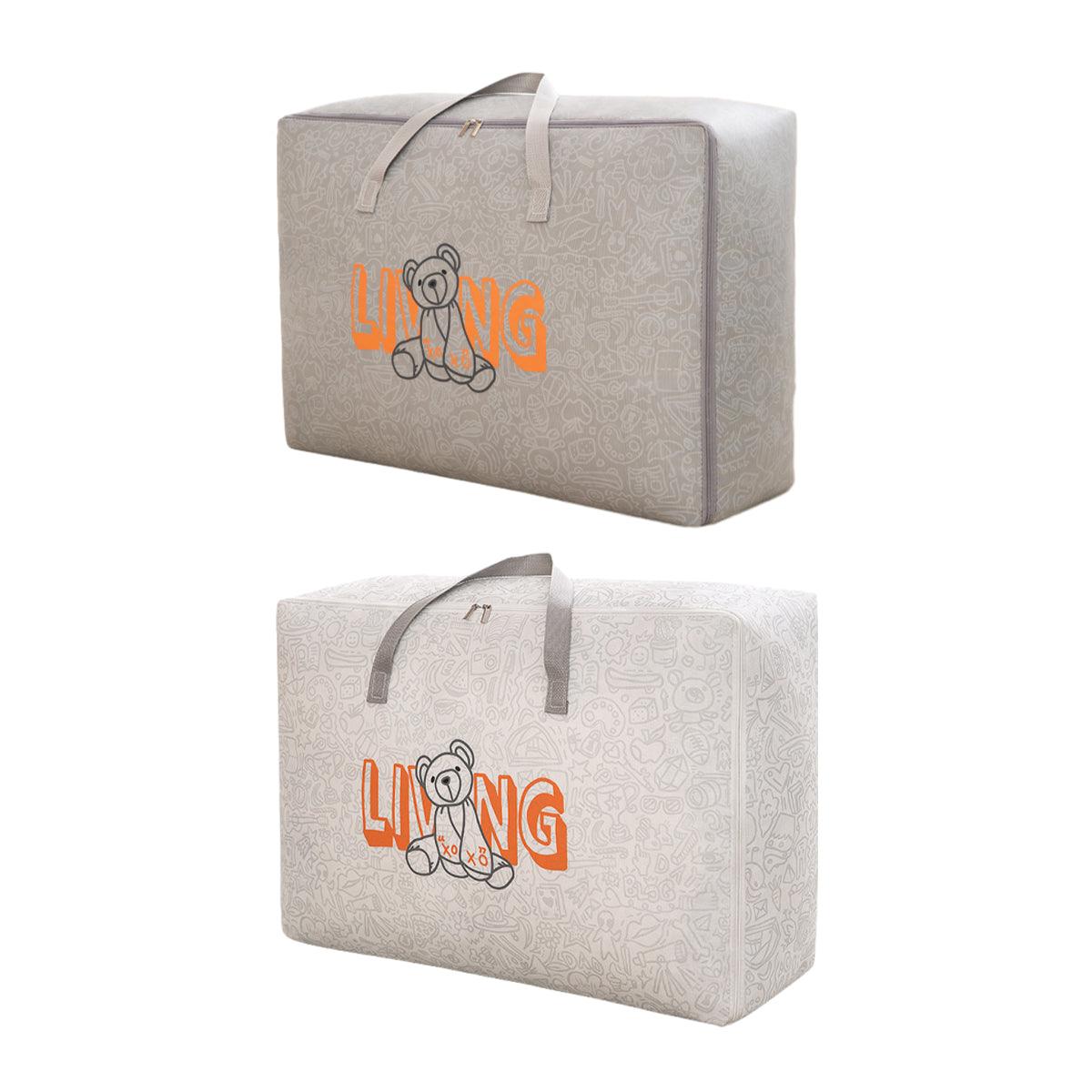 2pcs Cartoon Bear Luggage Organizer Storage Bags Blanket Quilt Closet Box Set - White-M