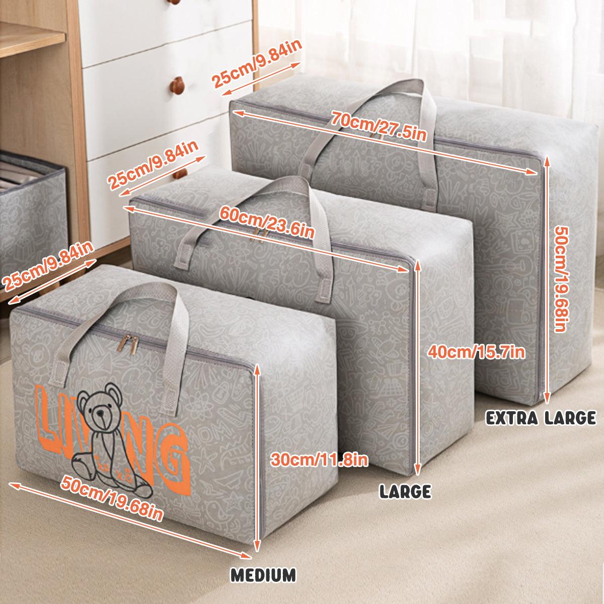 2pcs Cartoon Bear Luggage Organizer Storage Bags Blanket Quilt Closet Box Set - White-M 3