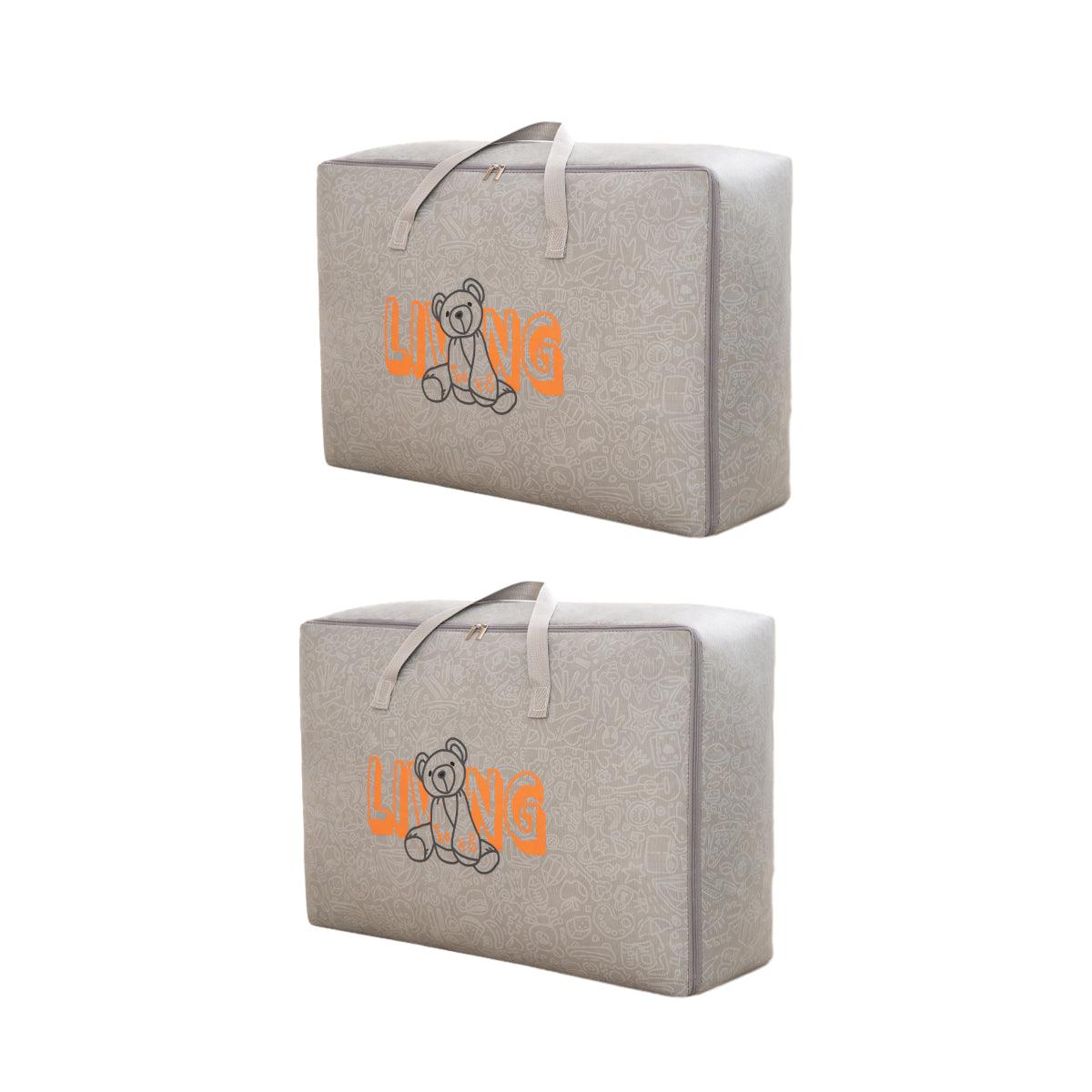 2pcs Cartoon Bear Luggage Organizer Storage Bags Blanket Quilt Closet Box Set - White-M 7