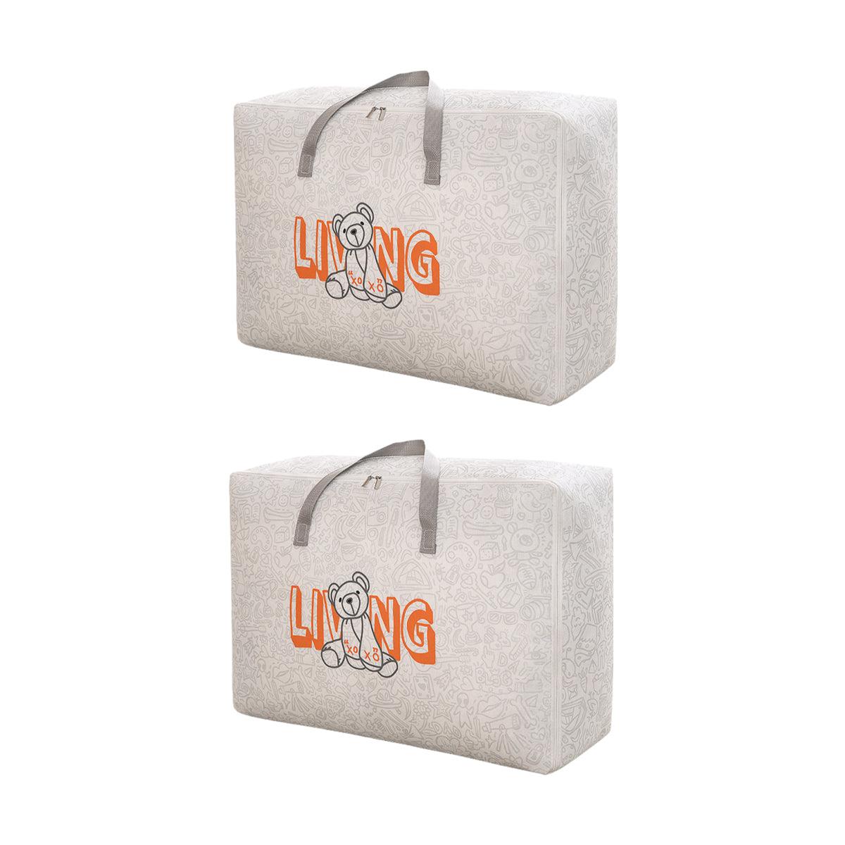 2pcs Cartoon Bear Luggage Organizer Storage Bags Blanket Quilt Closet Box Set - White-M 11