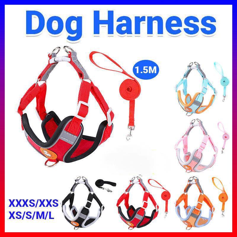 Dog Harness Cat Lead Puppy Leash Vest Mesh Breathe Adjustable Braces Small Pet Pink - XXS