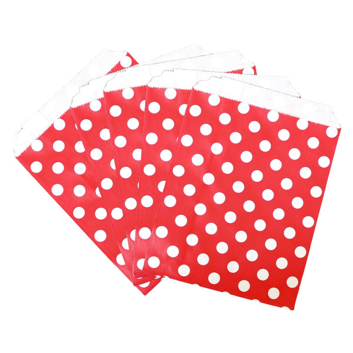 100pcs Colourful Polka Dot Paper Bags for Food Desserts Party Treats Packaging - Red 6