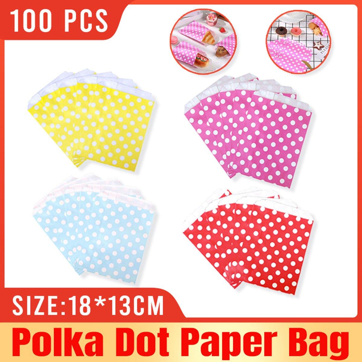 100pcs Colourful Polka Dot Paper Bags for Food Desserts Party Treats Packaging - Rose red