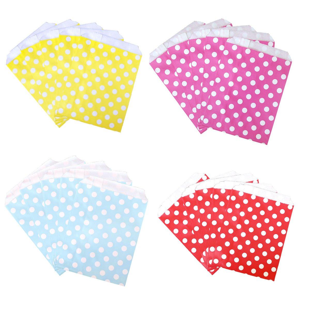 100pcs Colourful Polka Dot Paper Bags for Food Desserts Party Treats Packaging - Rose red