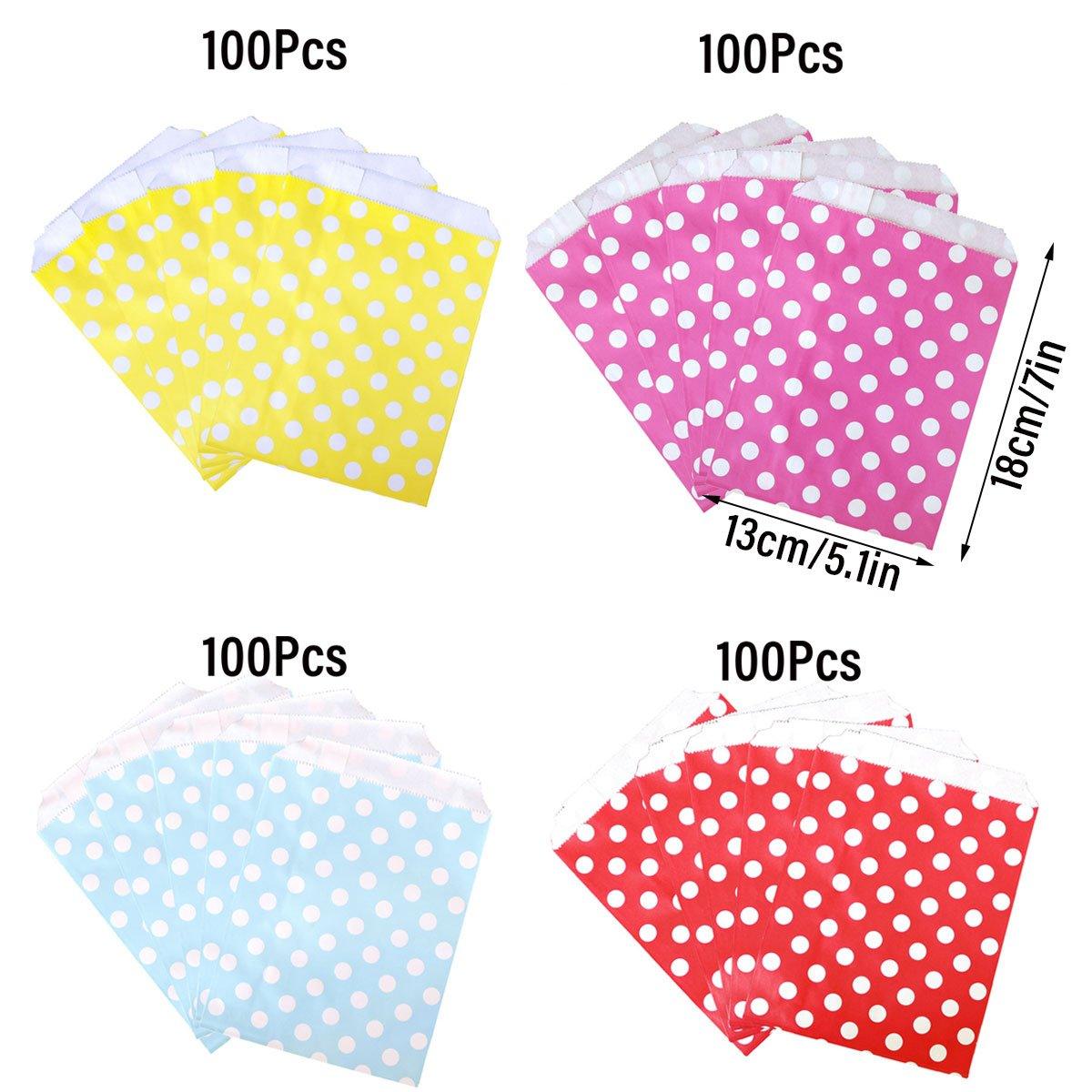 100pcs Colourful Polka Dot Paper Bags for Food Desserts Party Treats Packaging - Rose red 3