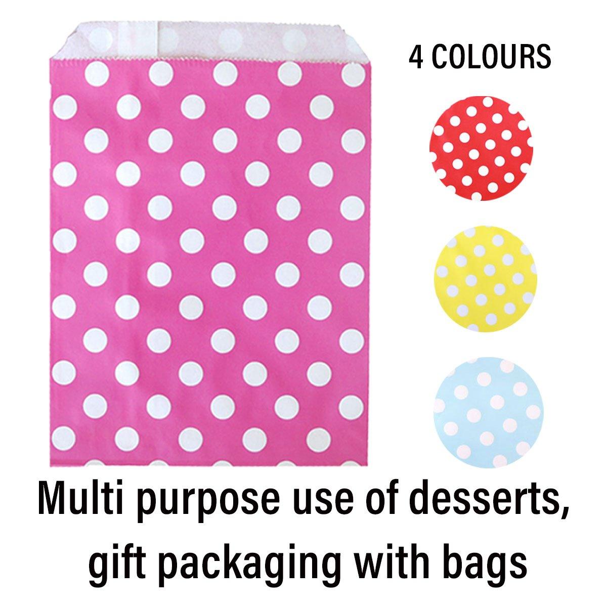 100pcs Colourful Polka Dot Paper Bags for Food Desserts Party Treats Packaging - Rose red 5