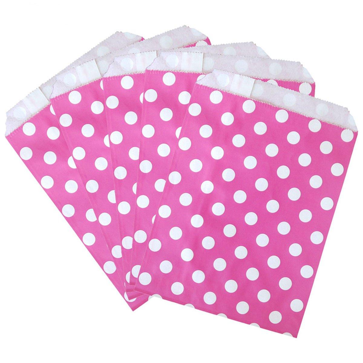 100pcs Colourful Polka Dot Paper Bags for Food Desserts Party Treats Packaging - Rose red 7