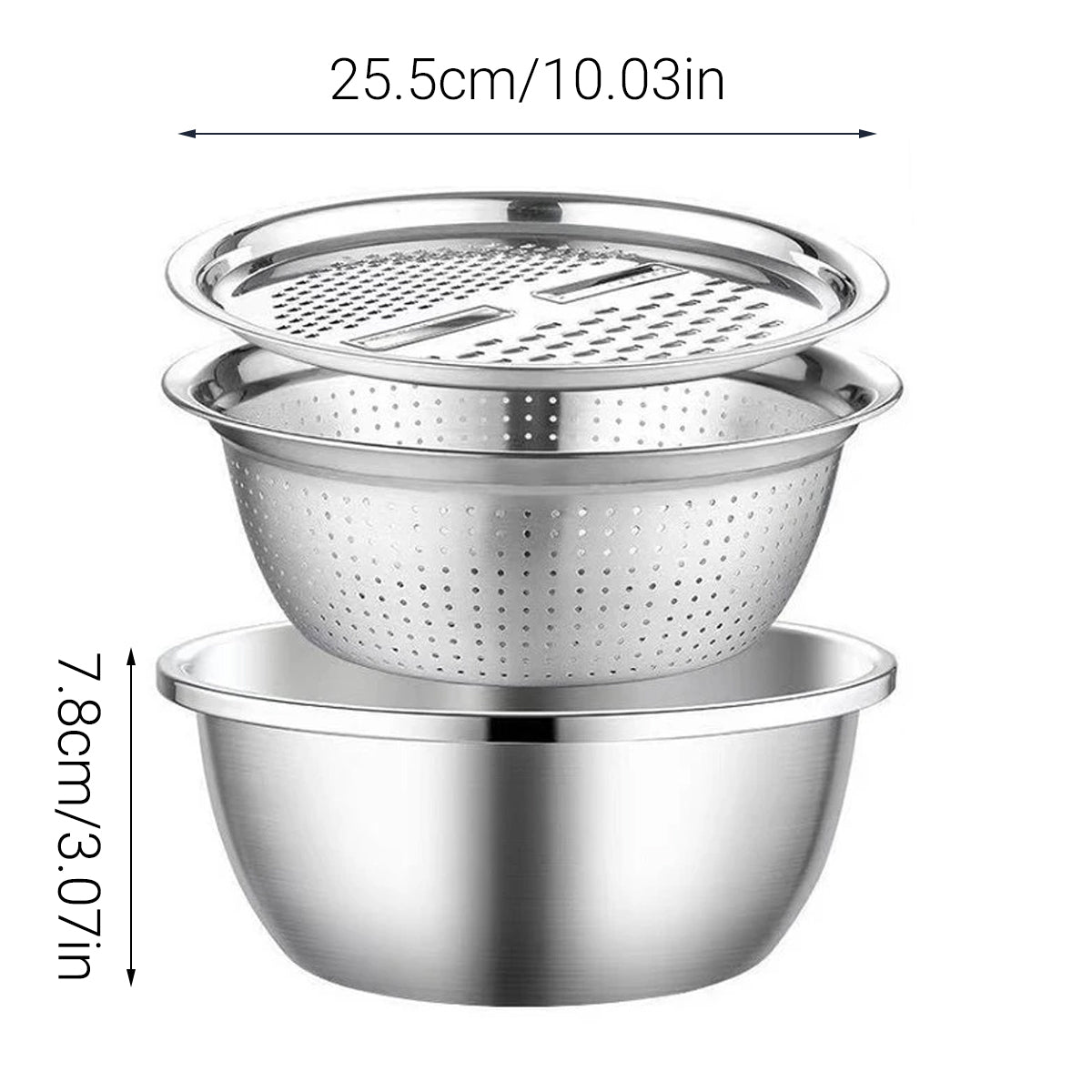 Multifunctional 201 Stainless Steel Basin 3 in 1 Colanders Basin Mixing Bowl Set 3