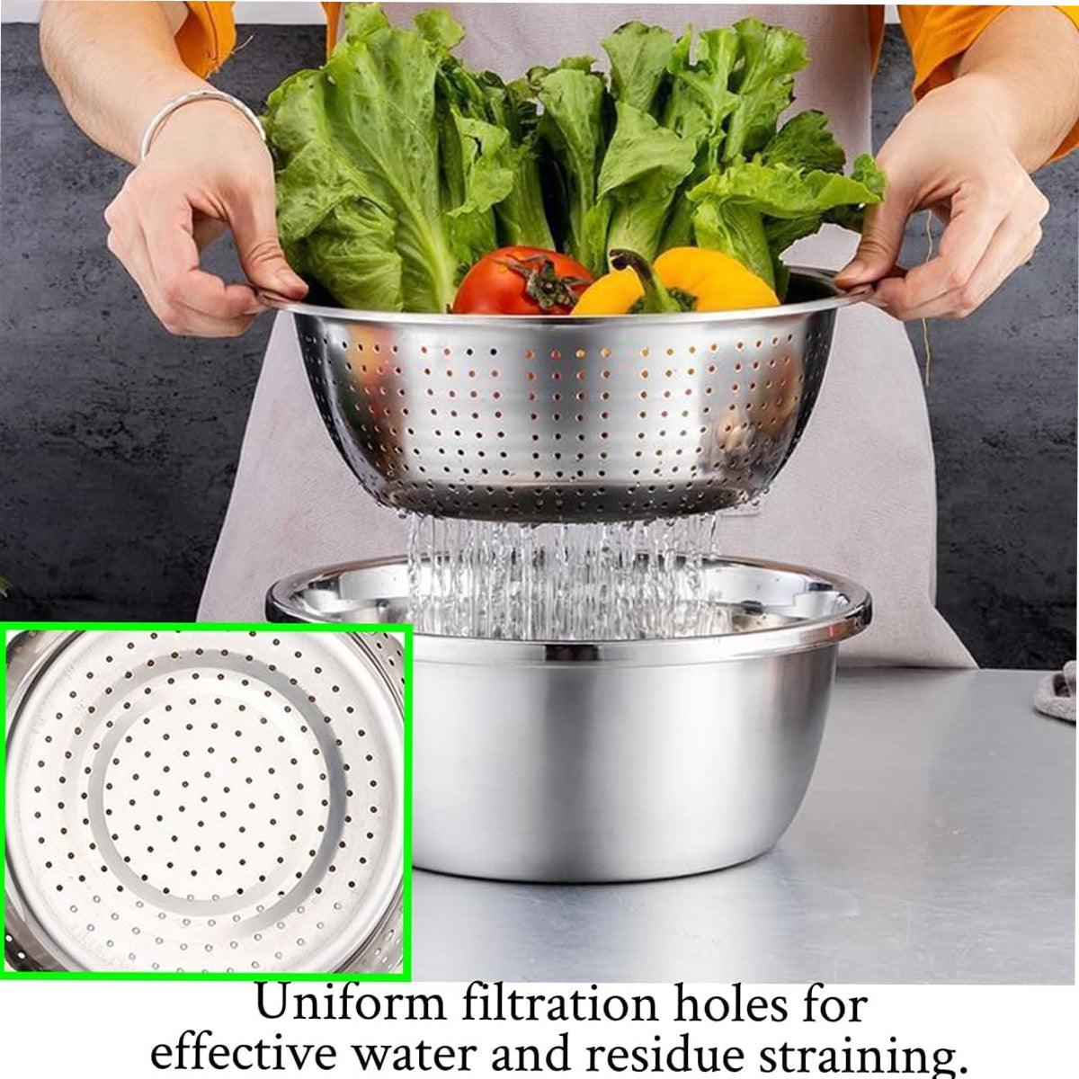 Multifunctional 201 Stainless Steel Basin 3 in 1 Colanders Basin Mixing Bowl Set 5