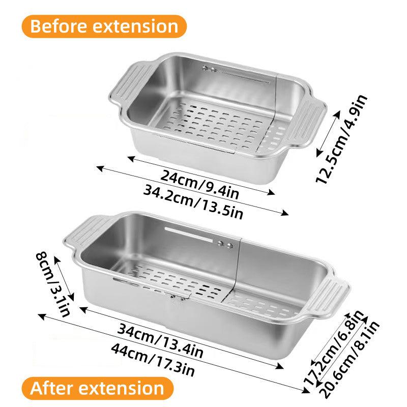 304 Stainless Steel Retractable Sink Drain Basket Kitchen Storage Rack Adjustable 3