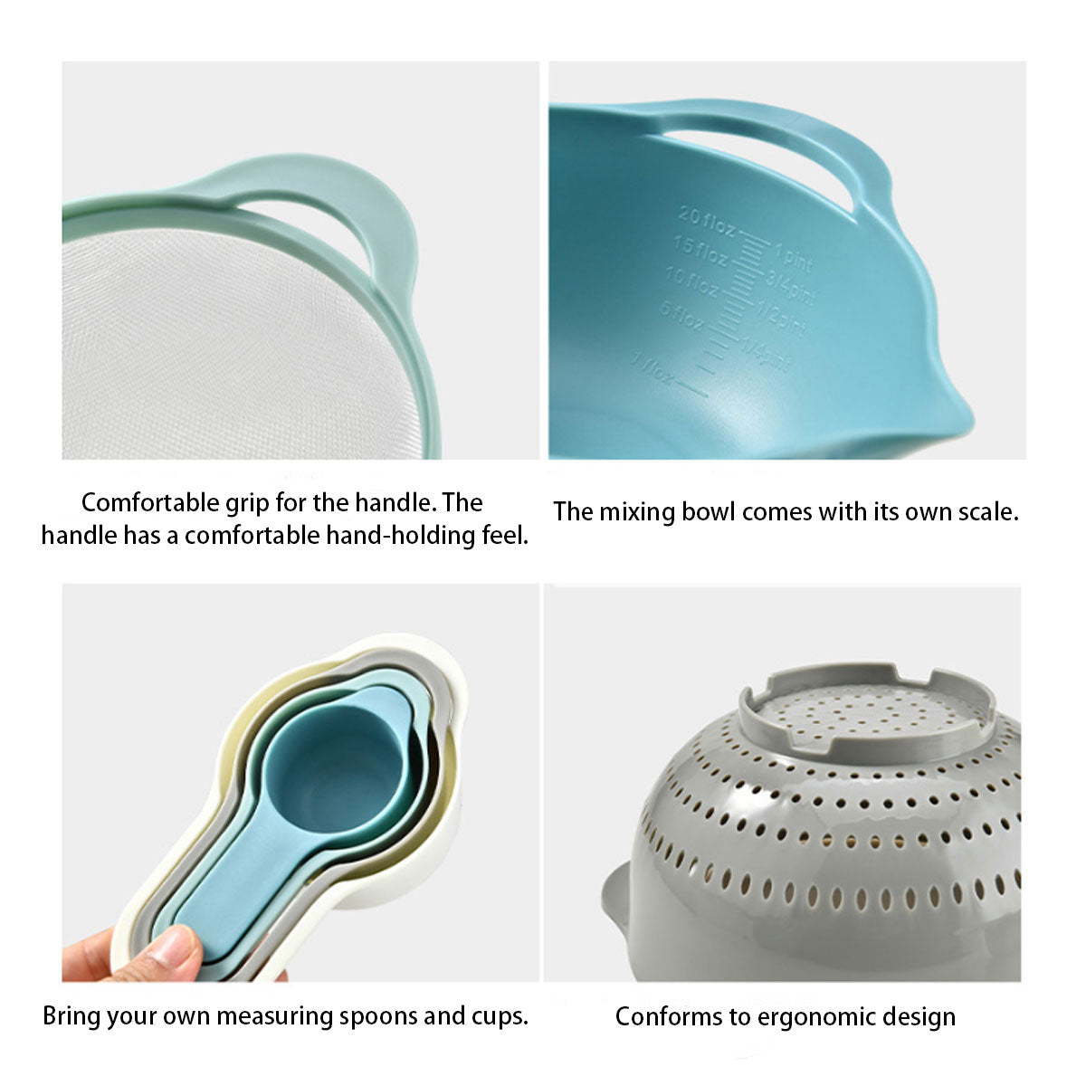 8pcs Plastic Basin Set Drain Basket Washing Mixing Bowl Set Kitchen Baking Tools 4