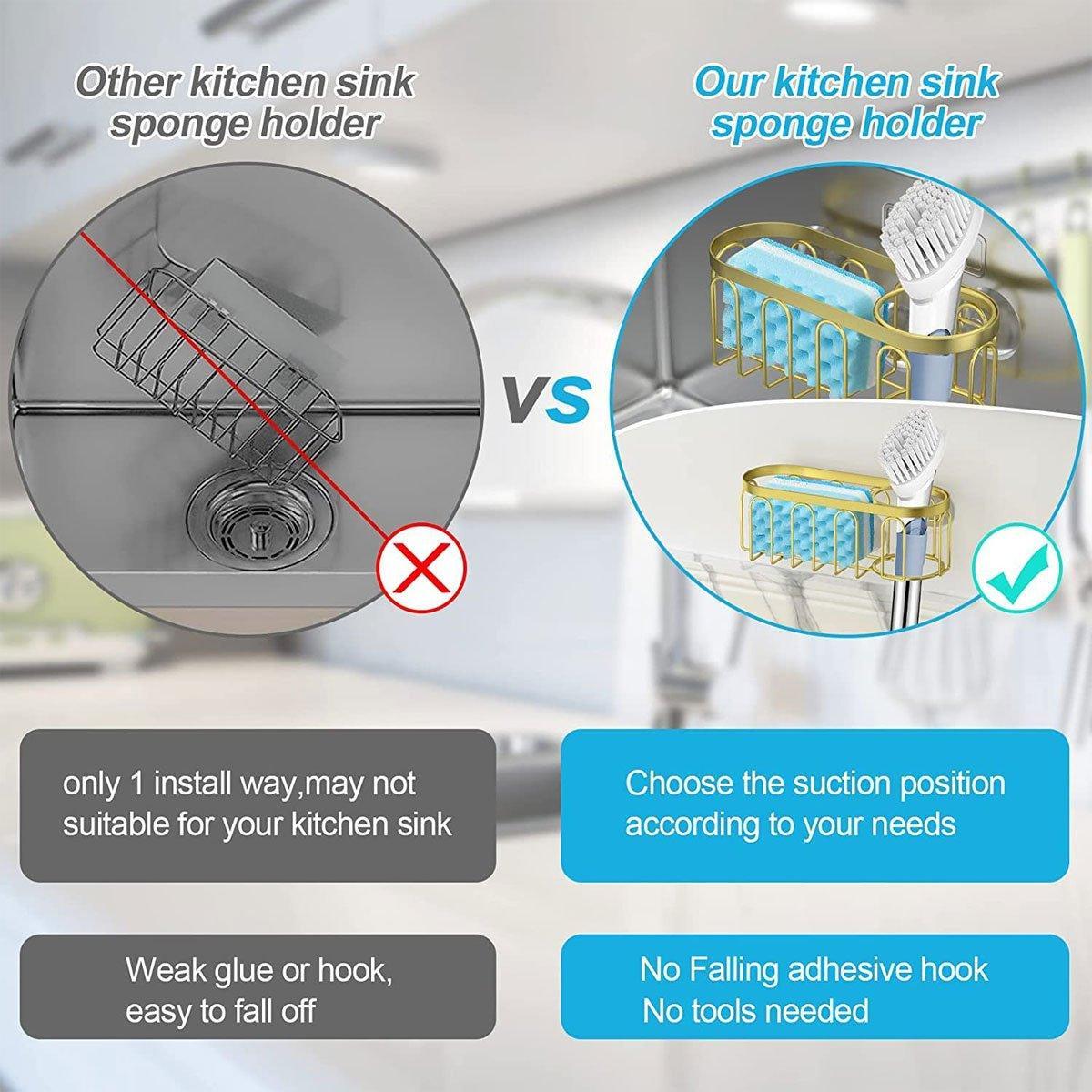 Punch Free Kitchen Sponge Brush Drain Rack Utensil Holder Suction Sink Storage 5