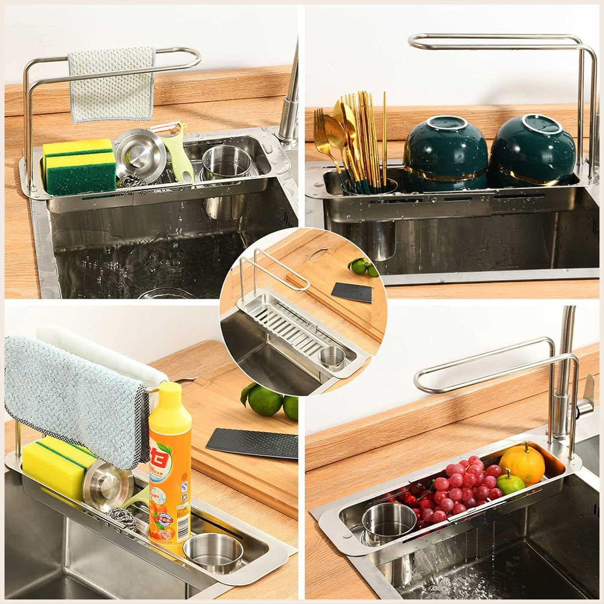 Retractable Kitchen Sink Draining Rack Water Filter Basket Storage Shelf Home - Silver 4