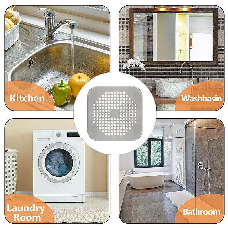 2Pc Square Drain Cover For Shower Drain Hair Catcher Flat Silicone Plug For Bath - 2PCS-White 3