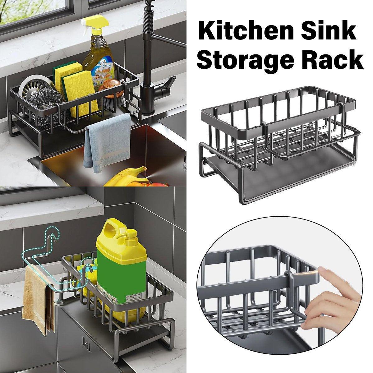 Kitchen Sink Caddy Storage Organizer Steel Sponge Soap Brush Holder Faucet Rack
