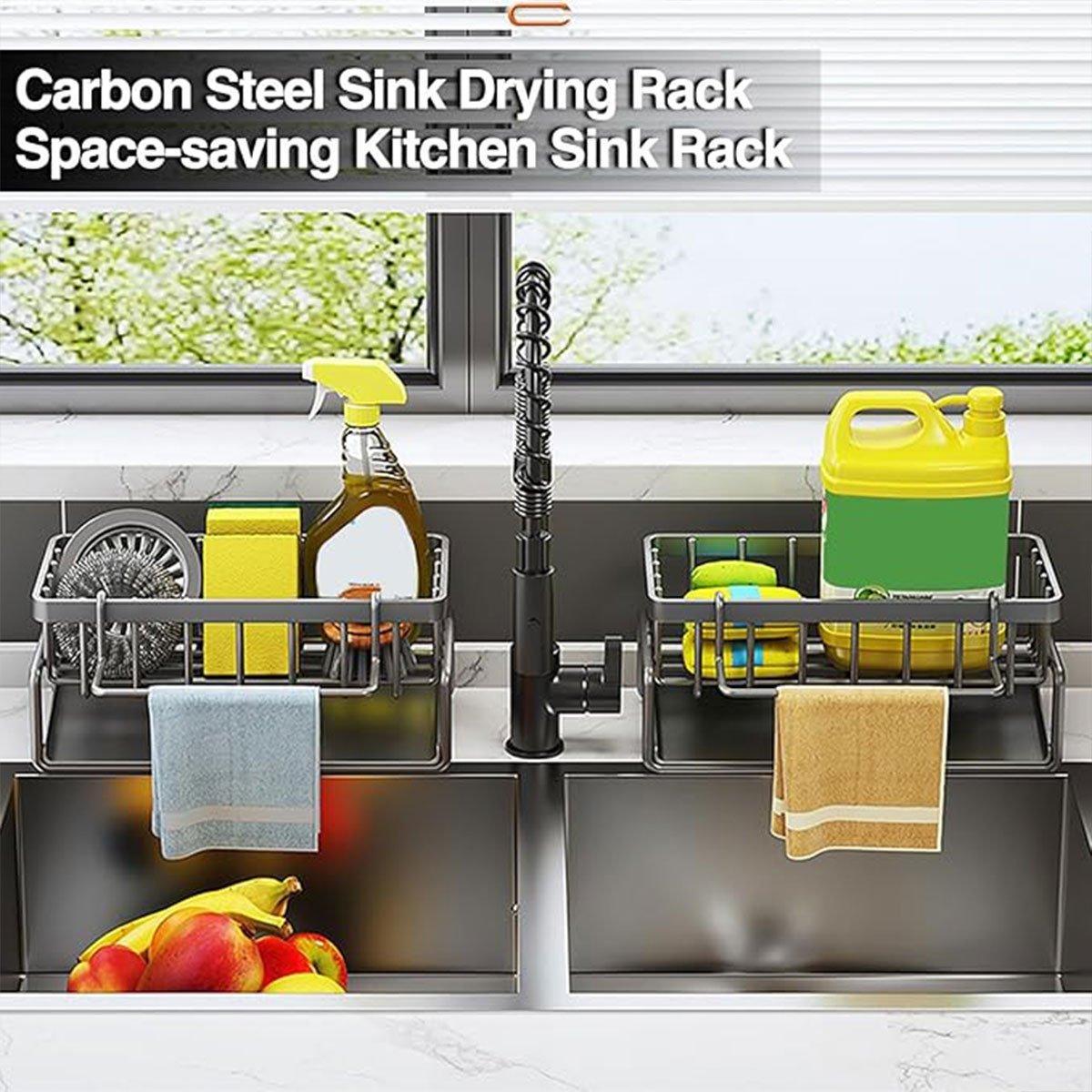 Kitchen Sink Caddy Storage Organizer Steel Sponge Soap Brush Holder Faucet Rack 4