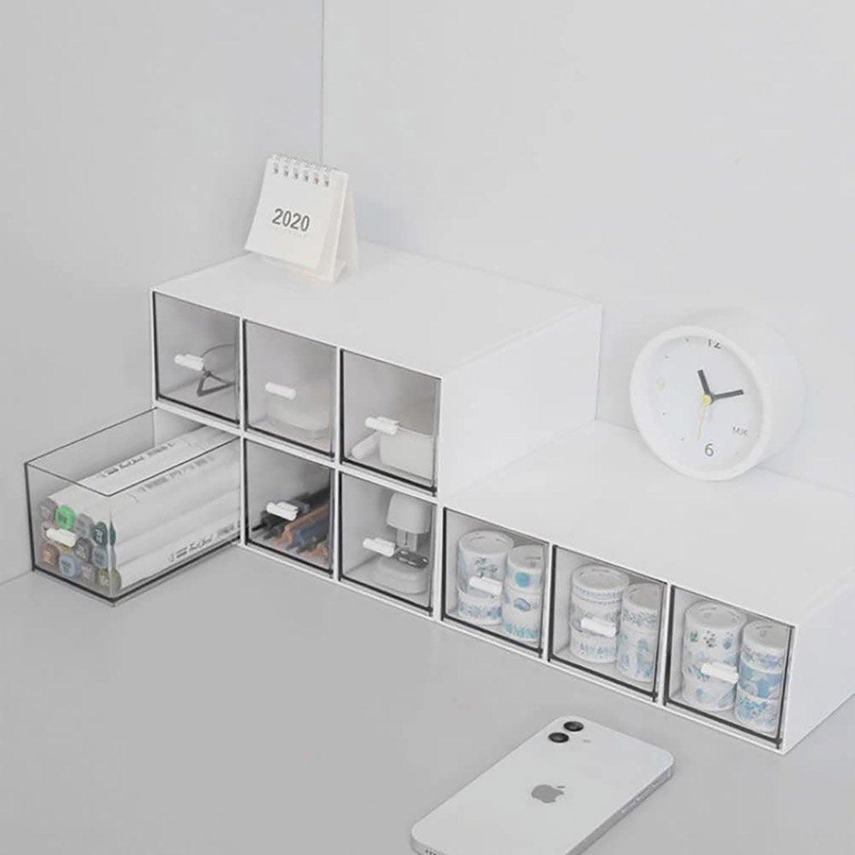 Storage Box 3Drawers DIY Desktop Plastic Transparent Coffee Sugar Jewelry Box 5