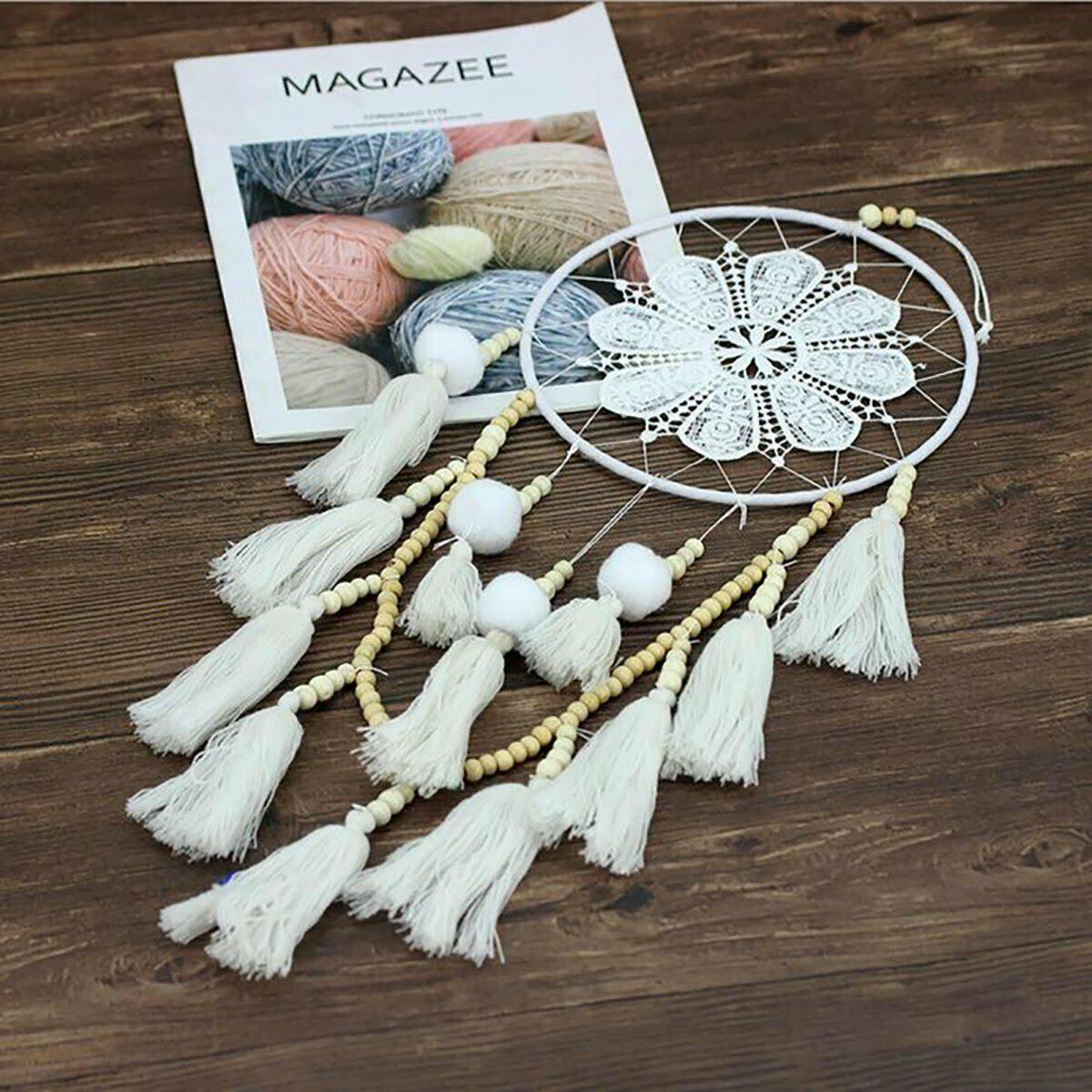 Handmade Dream Catcher Natural Macrame Hairball Art Wall Hanging Room Home Decor 4