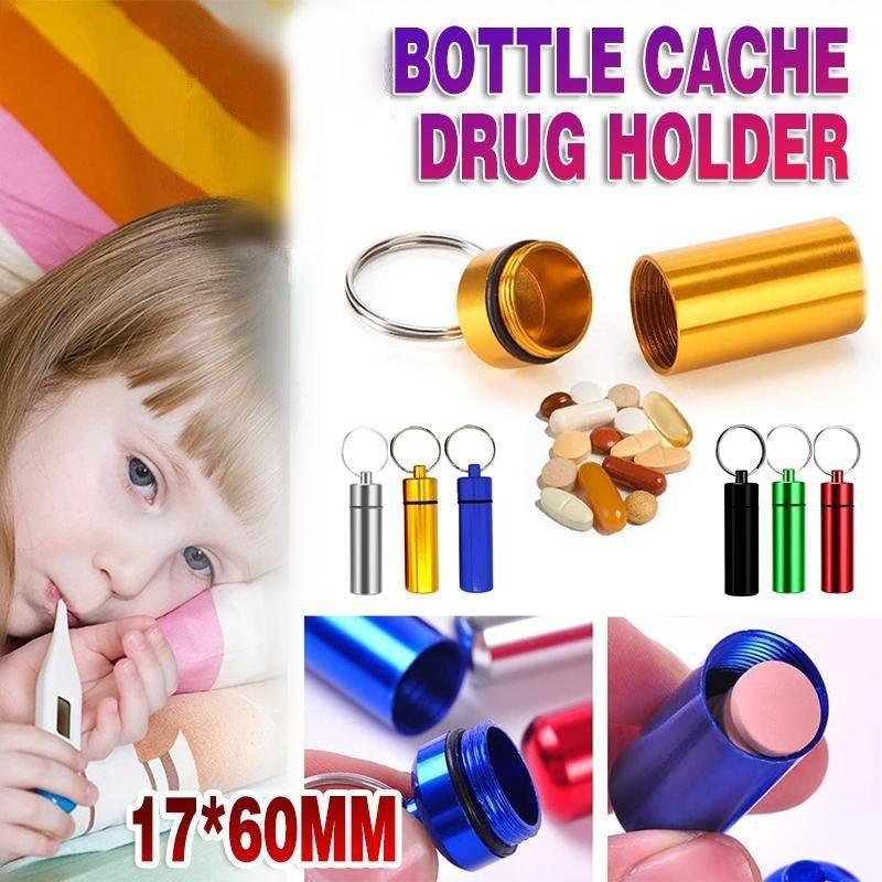 Aluminum Pill Box Case Bottle Cache Drug Holder Keychain Container Waterproof - Red