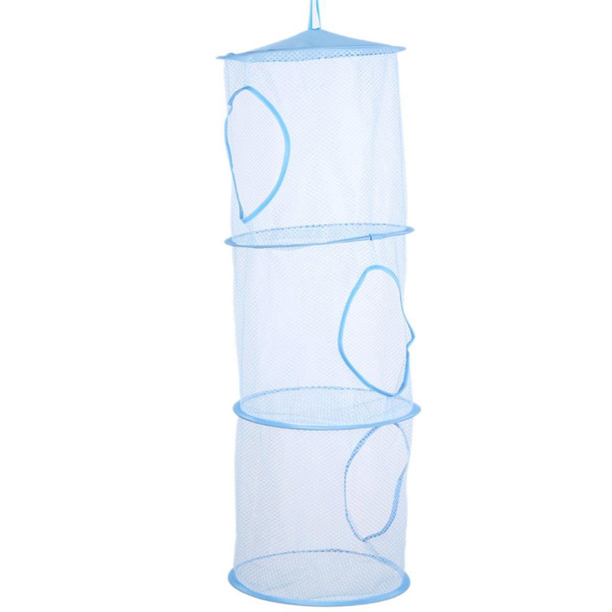 Foldable Clothes Drying Basket Three-layer Hanging Storage Breathable Organizer - Blue 6