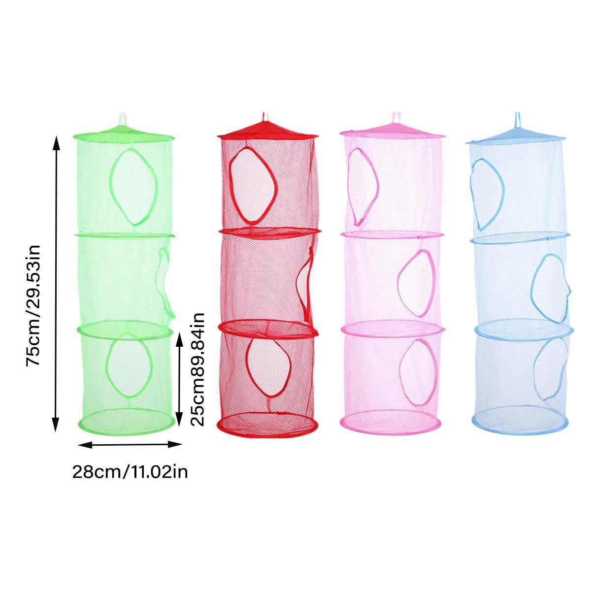 Foldable Clothes Drying Basket Three-layer Hanging Storage Breathable Organizer - Pink 3