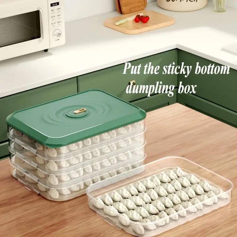 3/4 Layer Large Capacity Dumpling Box Sealed Fresh Wonton Storage Container - Green-3 Layer 5