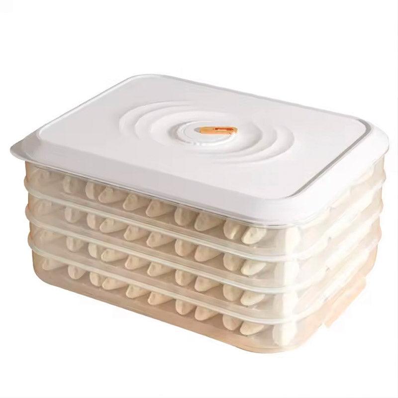 3/4 Layer Large Capacity Dumpling Box Sealed Fresh Wonton Storage Container - White-4 Layer 8