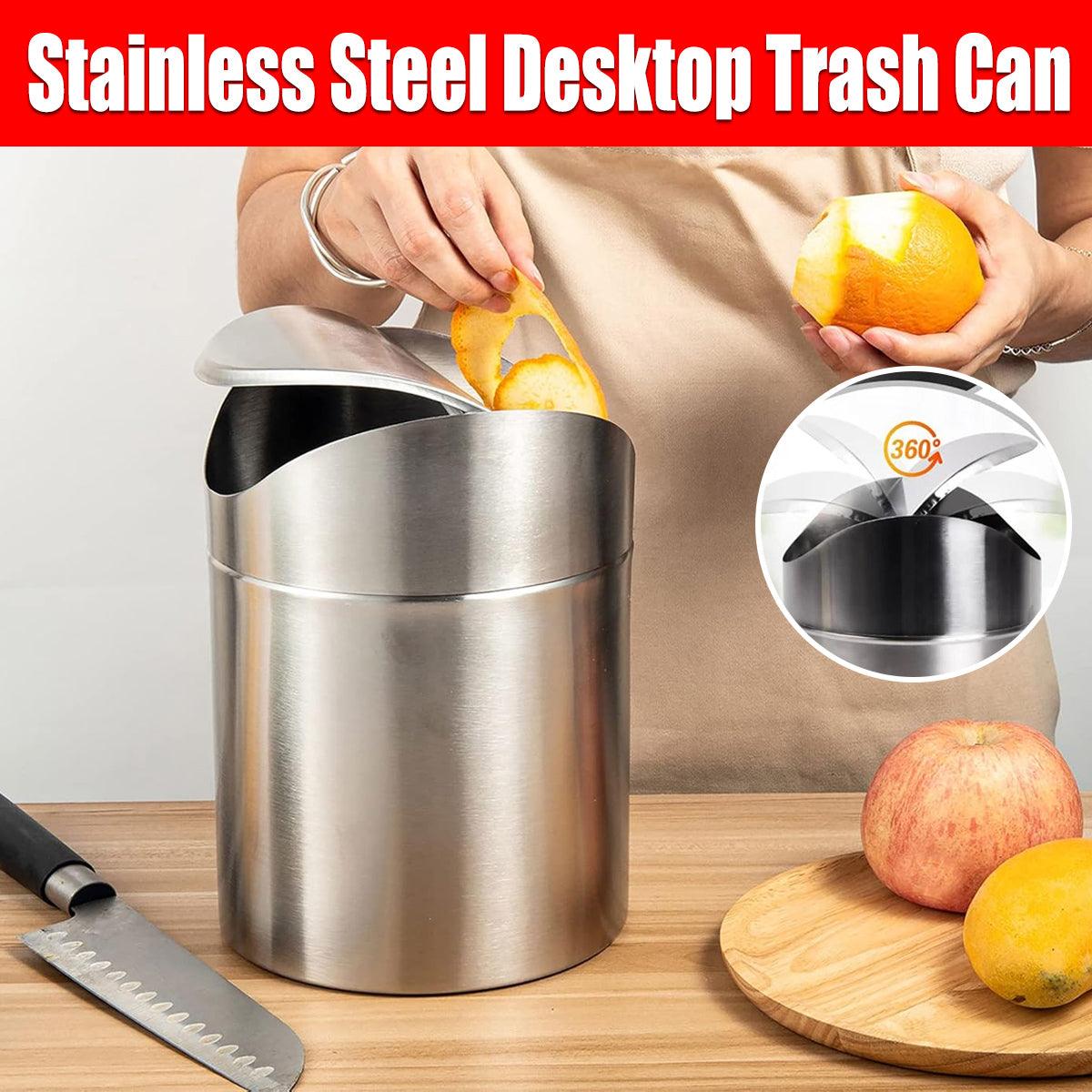 Stainless Steel Mini Desktop Wastebasket Organizer Compact Waste Bin for Office