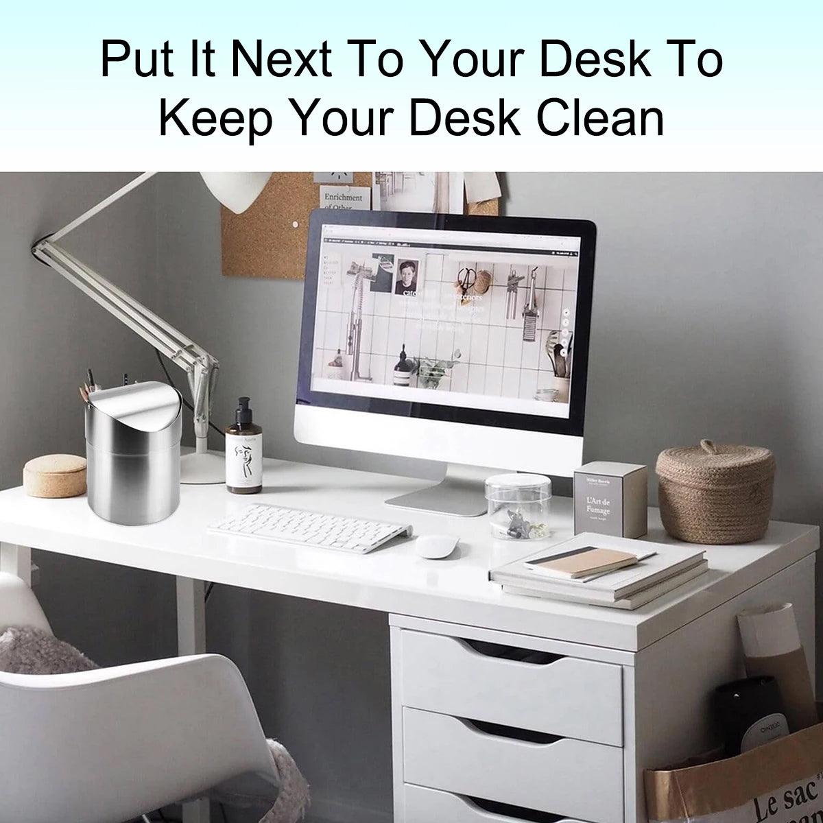 Stainless Steel Mini Desktop Wastebasket Organizer Compact Waste Bin for Office 4