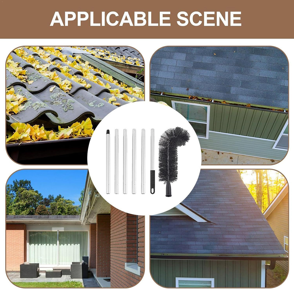 Gutter Cleaning Brush Roofing Tool with Pole 208cm for Long Splicing Gutter 4