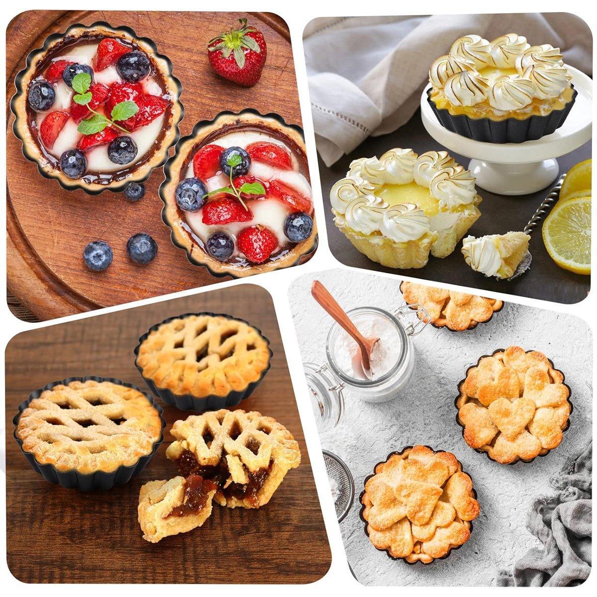 12PCS Mini Detachable Tart Mold Baking Cake Pan Nonstick Bottom Cupcake Molds - 4inch 4