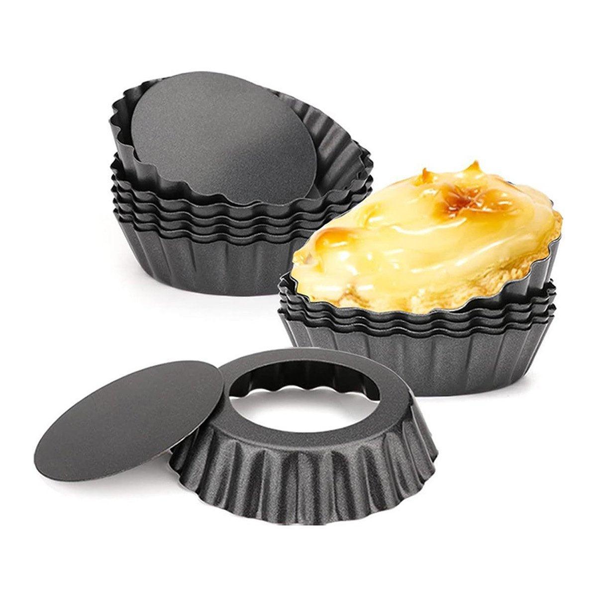 12PCS Mini Detachable Tart Mold Baking Cake Pan Nonstick Bottom Cupcake Molds - 4inch 6